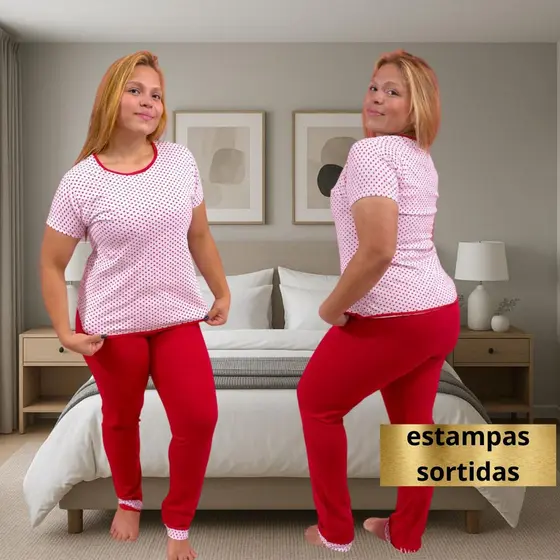 Pijama Feminino Inverno Malha 100% Algodao Calça Manga Curta Frio Confortavel Verao Babydool Dormir