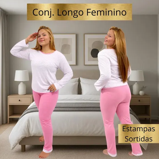 Pijama Feminino Inverno Malha 100% Algodao Calça Manga Longa Frio Confortavel Verao Babydool Dormir