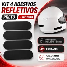 Kit 4 Adesivos Refletivo Preto Para Capacete Moto Carro E Bicicleta Polivisor