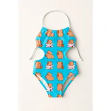 Maiô Infantil Frente Única Menina Feminino Moda Praia Natação Banho Estampas De Capivaras UV50+