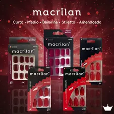 Macrilan Unha Postiça Tamanho Curto/Médio/Bailarina/Stiletto/Oval/Amendoado 24 Peças