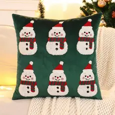 Capa de Almofada Decorativa de Natal, Capa de Almofada de Veludo Bordada com Boneco de Neve de Natal