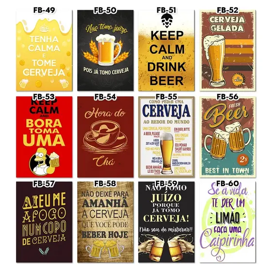 Kit 10 Placas Decorativas MDF 15x21cm Temas Café Cerveja Bebidas Parede Bar Cozinha Churrasqueira Ambiente