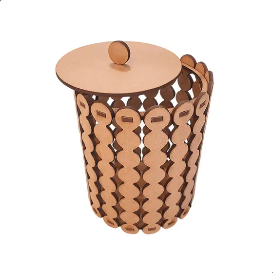 Pote Organizador MDF Cru Médio Tampa Vazada Decorativa Sala Escritório Multiuso