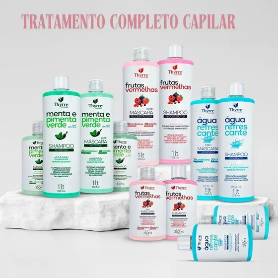Kit Cronograma Capilar Completo Água Refrescante, Frutas Vermelhas e Pimenta Verde Thyrre Cosmetics