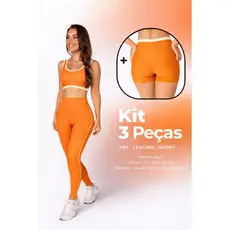 kit 3 peças Top Shorts e Leg laranja com cor contrastante