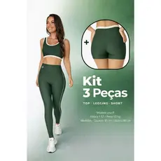 KIT 3 PEÇAS TOP SHORTS E LEG VERDE  cor contrastante