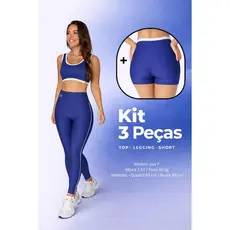 KIT 3 PEÇAS TOP, SHORTS E LEG  AZUL cor contrastante