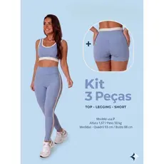 KIT 3 PEÇAS TOP, SHORTS E LEG CÉU cor contrastante