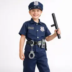Linda Fantasia Policial Infantil Completa – Calça, Blusa, Cap e Acessórios para Brincar de Proteger!