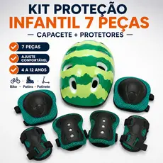 Kit Proteção Infantil 7 Peças Capacete Joelheira Cotoveleira Munhequeira Bike Patins 4 a 12 Anos