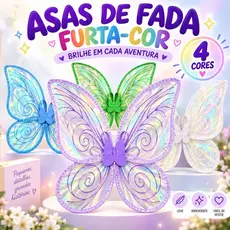 Asa de Fada Furta-Cor Luxo Infantil e Adulto Brilhante Borboleta Fantasia Carnaval Festa 60x48cm