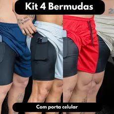 Kit 4 Bermudas 2 em 1 Academia Verão Fitness Corrida