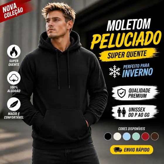 Moletom Peluciado Grosso Inverno Quente Unissex Frio Confortável Premium