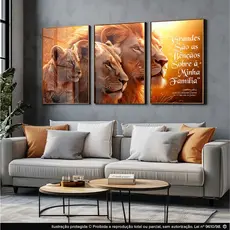 Kit Quadro Decortativo 120x60 Sala Quarto Leão Familia Filhos Deus Sala Quarto Hd