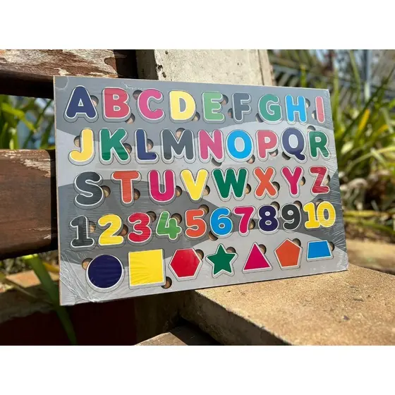 Kit brinquedo pedagógico madeira montessori alfabeto quebra cabeça educacional tendencia