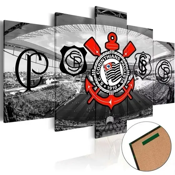 kit Quadro Decorativo Timao Corinthians Escudo 115x60cm Gaviao da Fiel mosaico tendencia