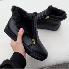 bota botinha femenina tênis sapato todo forrado pelego lã adulto cano curto zíper prático inverno toda forrada lã