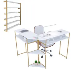 Mesa Para Manicure Em L Com Design Industrial e Nicho Expositor Suporte Prateleira Para Esmaltes