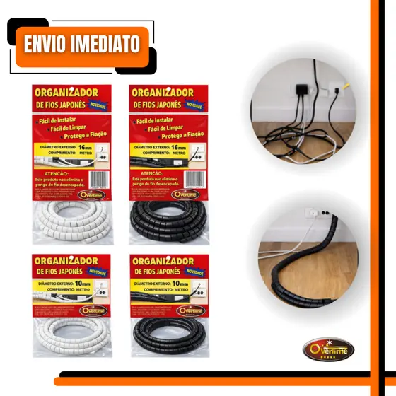 Organizador de Fios Japonês Overtime 1m 10mm 16mm Espiral Cabos Branco Preto Proteção Fiação