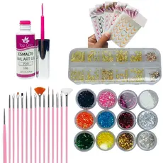 Kit De Decoração De Unhas Cartela francesa reversa ou Folha de Ouro Com Strass Multicoloridas