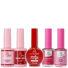 Kit Preparação e Esmaltação Anylovy 5 Itens: pH + Primer + Base + Top Coat + Esmalte em Gel
