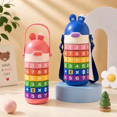 Copo 430ML Garrafa Térmica Infantil De Inox Com Canudo E Tabuada Colorida MARAVILHA
