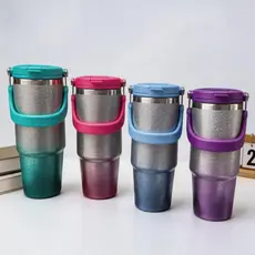 Copo Térmico Aço Inox com canudo parede dupla a vácuo quente e frio 900ml brinlhante diamante