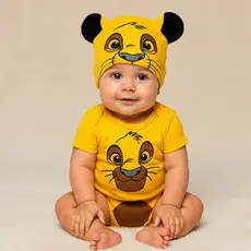 Body Infantil Bebe Temático Mêsversario O Rei Leão Fantasia Infantil Leão Para Menino E Menina - 100% Algodão C Botão