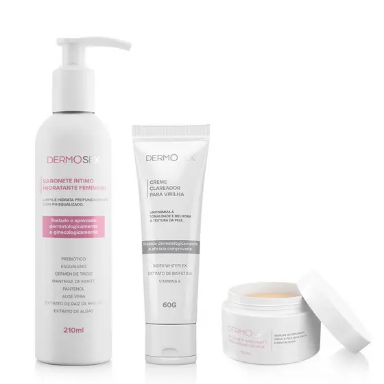 Kit Cuidado completo Clareamento Íntimo Sabonete Líquido + Clareador + Esfoliante Dermosex