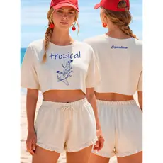 Cropped Streetwear Oversized Feminino Dois Tucano Tropical Blusinha Curta Larga Algodão Premium Estilo Urbano Verão