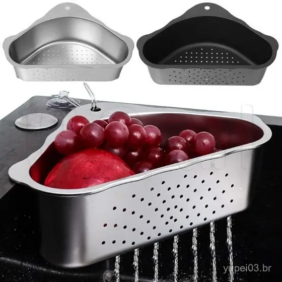 Cesta De Drenagem Triangular De Aço Inoxidável-Prateleira De Filtro Para Pia De Cozinha-Escorredor De Frutas E Vegetais-