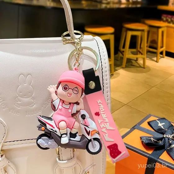 Desenho animado Chaveiro de Casal de Motocicleta Frio Pingente Pequeno Presente Criativo