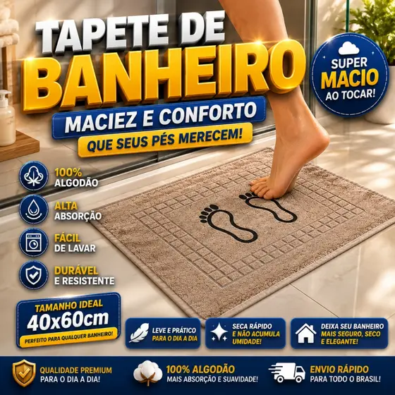Kit tapetes de banheiro de luxo 40x60cm em tecido atoalhado 100% algodão premium.