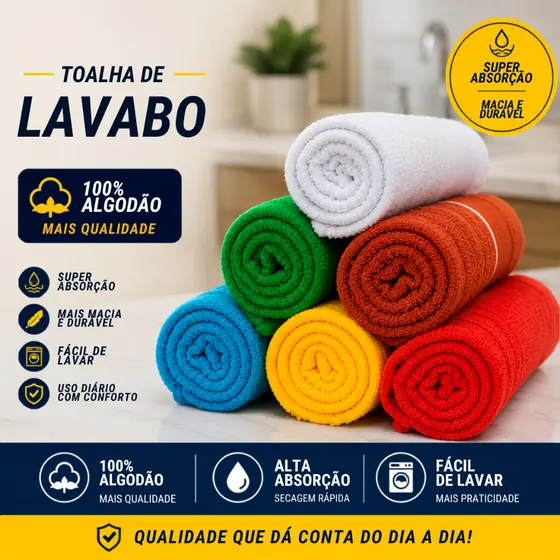 Kit Toalha Lavabo Bordar 100% 41x25cm Algodão Macia Absorvente