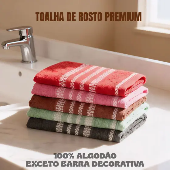 Kit Toalha De Rosto Algodão Premium Sortidas 72x44cm Conforto Maciez E Alta Absorção Cores Vibrantes