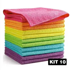 Kit 10 Panos Microfibra 25x25 Limpeza Toalha de Microfibra Multiuso