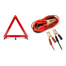 Kit Segurança Carro Triângulo Refletivo + Cabo Chupeta Bateria