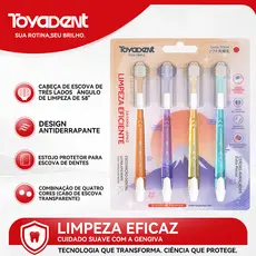 TOYADENT Escova de Dentes Tripla C/ Limpador de Língua,Cabeça Arqueada,Capas Protetoras