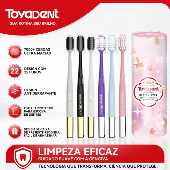 TOYADENT Escova Dental 7000+ Cerdas Ultramacias,Para Dentes Sensíveis,Kit 6 +Capa Individual