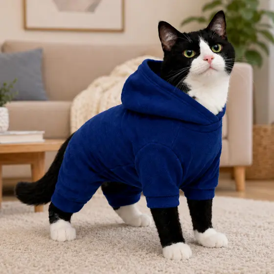 Roupinha Pet para Gatos Macacão com Capuz Soft Inverno Frio - Roupa Quentinha pra Macho e Fêmea