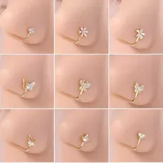Piercing Nariz Fake 316L, Coração, Borboleta e Flor, Clip U – Estilo Exclusivo