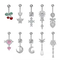Coleção de Piercings de Umbigo: Lua, Cruz e Flores de Cristal