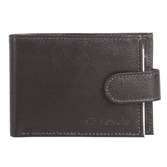 Carteira Masculina de Couro Fasolo com Botão H016143 Café