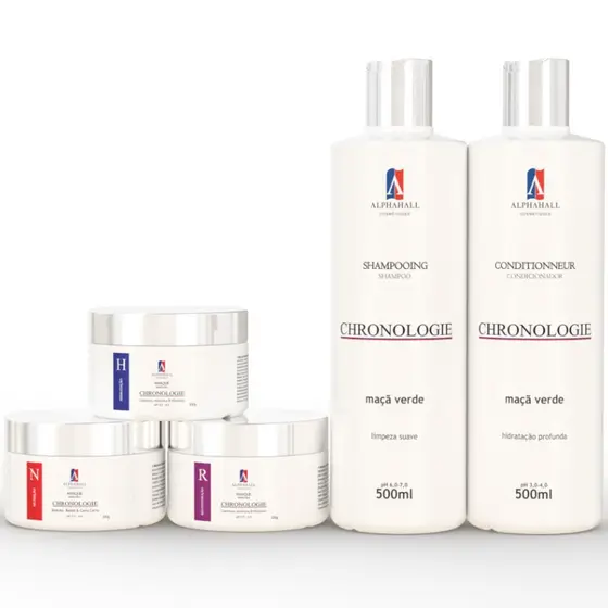 KIT 5 Cronograma Capilar Shampoo Condicionador Máscaras Hidratação Nutrição Reconstrução ALPHAHALL