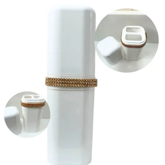 Porta Escova de Dentes + Decoração Luxo + Suporte Creme Dental com Tampa Divisória + Organizador Strass Lindoooo!!