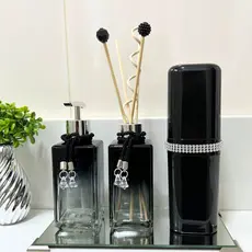Kit Organizador Banheiro Vidro Preto Degrade Luxo Difusor de Aromas Porta Sabonete Bandeja Espelhada + Kit de Varetas