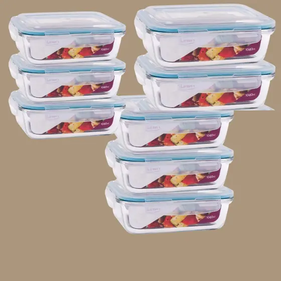 Kit 8  Potes Vidro Herméticos Retangulares 370ml Opções 8 Unidades