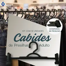 Kit Cabides Saia Calça Shorts 50 Peças + 100 Presilhas Preto Adulto Reforçado Guarda Roupas