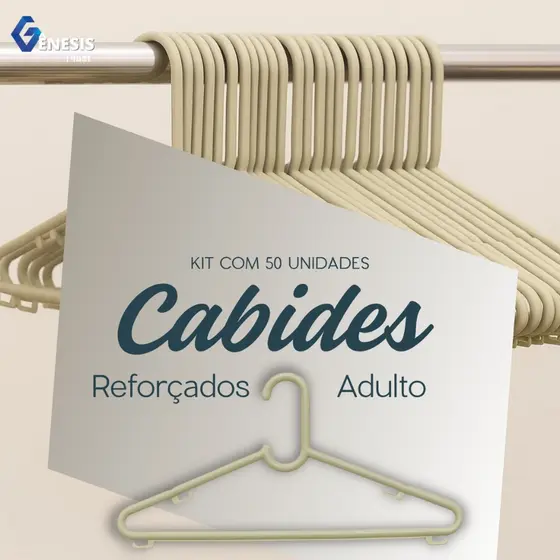 Kit 50 Cabide Reforçado Adulto Branco Organizar Roupas Calças Saias Shorts Resistentes